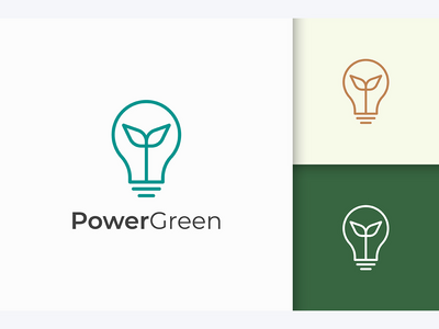 极简主义和现代的灯泡和叶子标志(Light Bulb and Leaf Logo in Minimalist and Modern)
