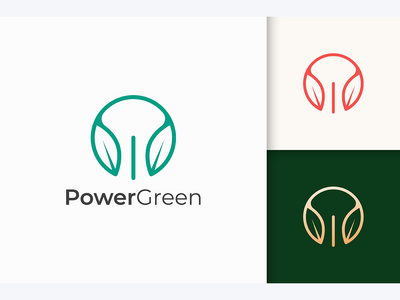 科技公司的叶子形状和力量的结合(Combination Of Leaf Shape and Power For Technology Company)