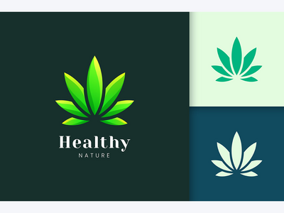 大麻或大麻标志的绿叶形状(Green Leaf Shape For Cannabis or Marijuana Logo)