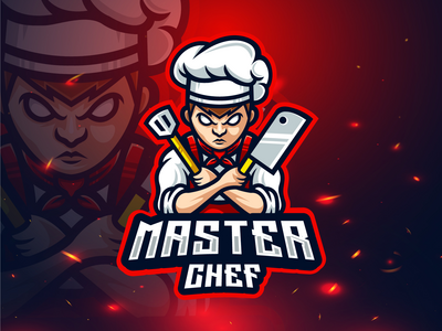 主厨 esport 吉祥物标志设计矢量(Master chef esport mascot logo design vector)