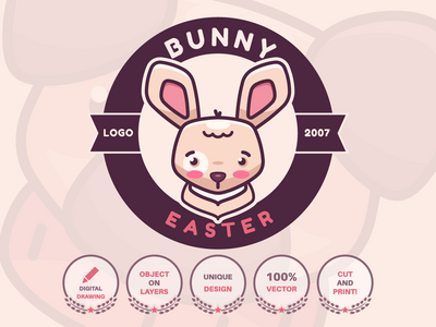 卡通人物动物兔子-标识(Cartoon Character Animal Rabbit - Logotype)