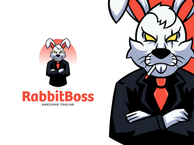 兔子老板吉祥物标志模板(Rabbit Boss Mascot Logo Template)
