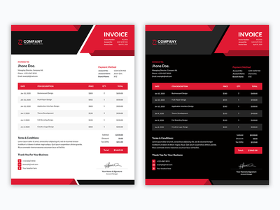最小的企业红光和暗变化发票模板(Minimal corporate red light and dark variation invoice template)
