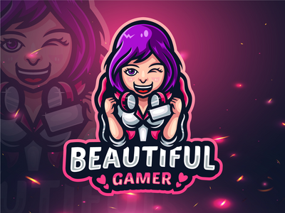 女孩电子竞技吉祥物标志设计矢量(Girls esport mascot logo design vector)