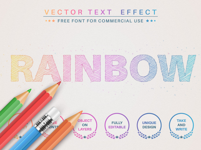 铅笔彩虹 - 可编辑的文本效果、字体样式(Pencil rainbow - editable text effect, font style)