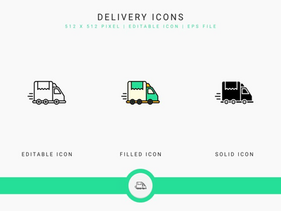 交付图标设置矢量图和实线图标线条样式(Delivery icons set vector illustration with solid icon line style)