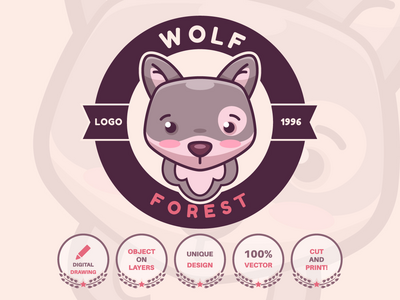 卡通人物动物狼-标识(Cartoon Character Animal Wolf - Logotype)