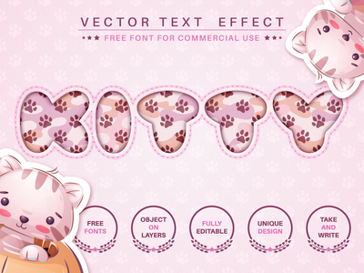 纸猫 - 可编辑的文字效果、字体样式(Paper cat - editable text effect, font style)