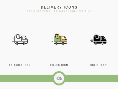 交付图标设置矢量图和实线图标线条样式(Delivery icons set vector illustration with solid icon line style)
