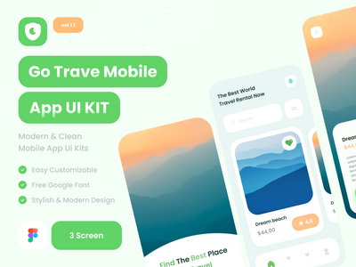Go Traveler 移动应用程序 UI 套件模板应用程序(Go Traveler  Mobile App Ui kits Template App)