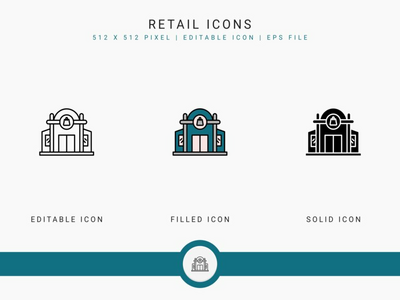 零售图标设置矢量图和实线图标线条样式(Retail icons set vector illustration with solid icon line style)