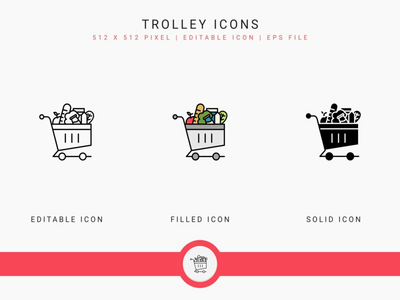 手推车图标设置矢量图和实线图标线条样式(Trolley icons set vector illustration with solid icon line style)