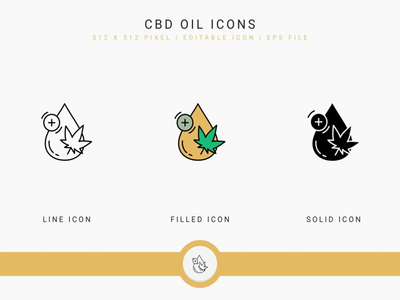 CBD 油图标设置矢量图和实线图标线条样式(CBD oil icons set vector illustration with solid icon line style)
