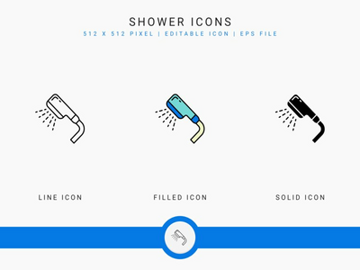 淋浴图标设置矢量图和图标线条样式(Shower icons set vector illustration with icon line style)