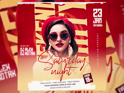 周六晚上 DJ 派对传单或社交媒体帖子和网页横幅(Saturday Night DJ party flyer or social media post and web banner)