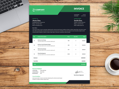 现代企业业务发票模板(Modern corporate business invoice template)