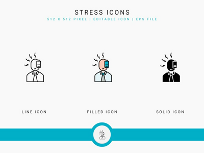 应力图标设置矢量图和实线图标线条样式(Stress icons set vector illustration with solid icon line style)
