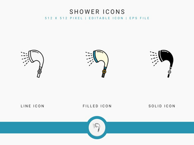 淋浴图标设置矢量图和图标线条样式(Shower icons set vector illustration with icon line style)
