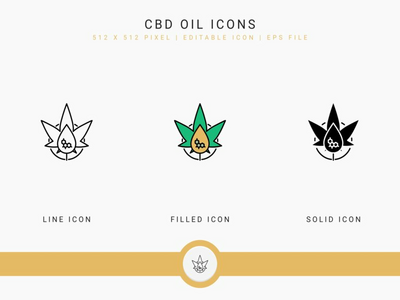 CBD 油图标设置矢量图和实线图标线条样式(CBD oil icons set vector illustration with solid icon line style)