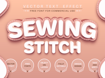 缝纫针迹 - 可编辑的文本效果、字体样式(Sewing stitch - editable text effect, font style)
