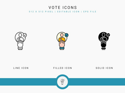 投票图标设置矢量图和实线图标线条样式(Vote icons set vector illustration with solid icon line style)