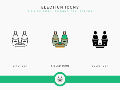 选举图标设置矢量图和实线图标线条样式(Election icons set vector illustration with solid icon line style)