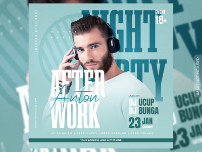 下班后 dj 派对传单或社交媒体帖子和网页横幅(After Work dj party flyer or social media post and web banner)