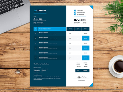 专业双色商务发票模板(Professional dual color business invoice template)