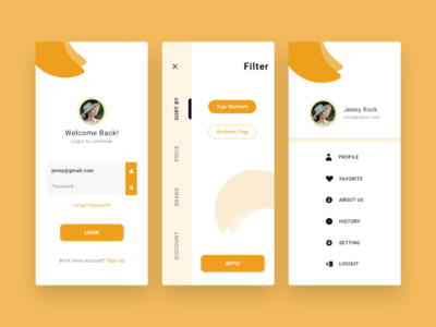 登录、过滤器和侧边菜单应用程序 UI(Login, Filter & Side Menu App UI)