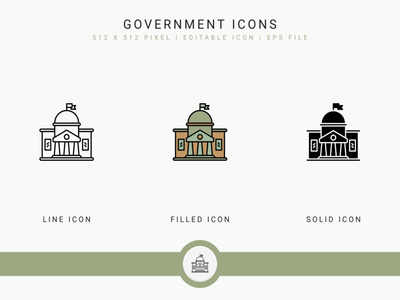 政府图标设置矢量图和实线图标线条样式(Government icons set vector illustration with solid icon line style)