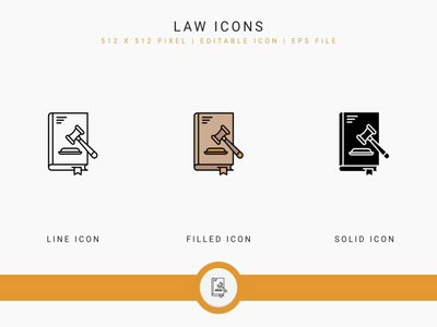 法律图标设置矢量图和实线图标线条样式(Law icons set vector illustration with solid icon line style)