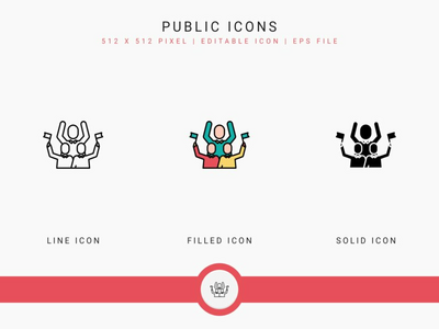 公共图标设置矢量图和实线图标线条样式(Public icons set vector illustration with solid icon line style)