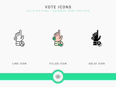 投票图标设置矢量图和实线图标线条样式(Vote icons set vector illustration with solid icon line style)