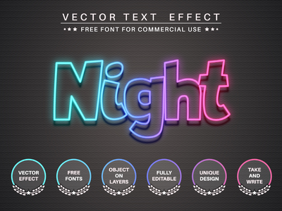 夜霓虹灯-可编辑的文本效果、字体样式(Night neon - editable text effect, font style)