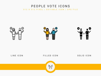 人们投票图标设置矢量图和实线图标线条样式(People vote icons set vector illustration with solid icon line style)