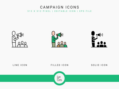 运动图标设置矢量图和实线图标线条样式(Campaign icons set vector illustration with solid icon line style)