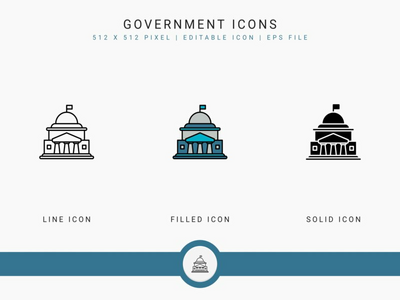 政府图标设置矢量图和实线图标线条样式(Government icons set vector illustration with solid icon line style)