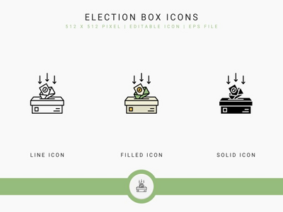 选举框图标设置矢量图和实线图标线条样式(Election box icons set vector illustration with solid icon line style)