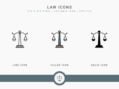 法律图标设置矢量图和实线图标线条样式(Law icons set vector illustration with solid icon line style)