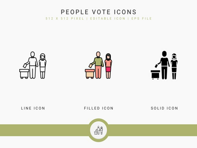 人们投票图标设置矢量图和实线图标线条样式(People vote icons set vector illustration with solid icon line style)