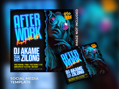 晚会传单模板和网页横幅模板(Night party flyer template and web banner template)