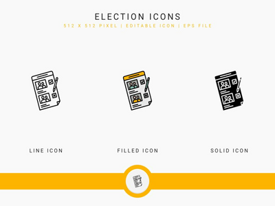 选举图标设置矢量图和实线图标线条样式(Election icons set vector illustration with solid icon line style)