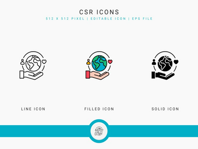 CSR 图标设置矢量图和实线图标线条样式(CSR icons set vector illustration with solid icon line style)