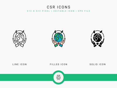 CSR 图标设置矢量图和实线图标线条样式(CSR icons set vector illustration with solid icon line style)