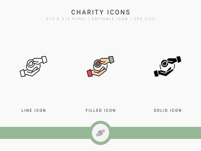 慈善图标设置矢量图和实线图标线条样式(Charity icons set vector illustration with solid icon line style)