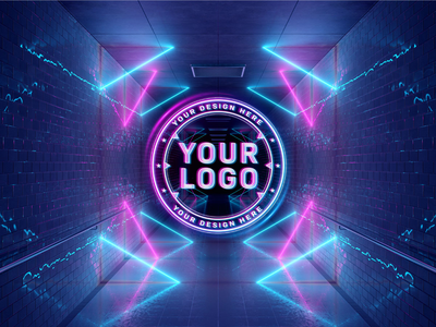 地下模型中的标志投影霓虹灯风格(Logo projection neon style in underground mockup)