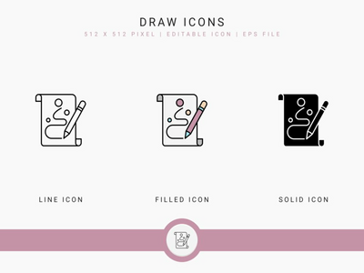 用实线图标线条样式绘制图标集矢量图(Draw icons set vector illustration with solid icon line style)