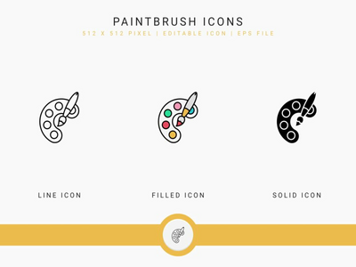 画笔图标设置矢量图和实线图标线条样式(Paintbrush icons set vector illustration with solid icon line style)