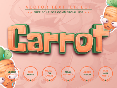 甜胡萝卜 - 可编辑的文本效果、字体样式(Sweet carrot - editable text effect, font style)