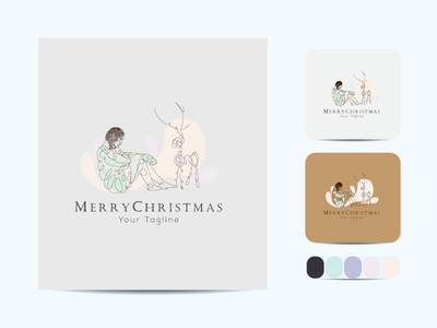 圣诞快乐线条艺术标志(Merry Christmas line art logo)